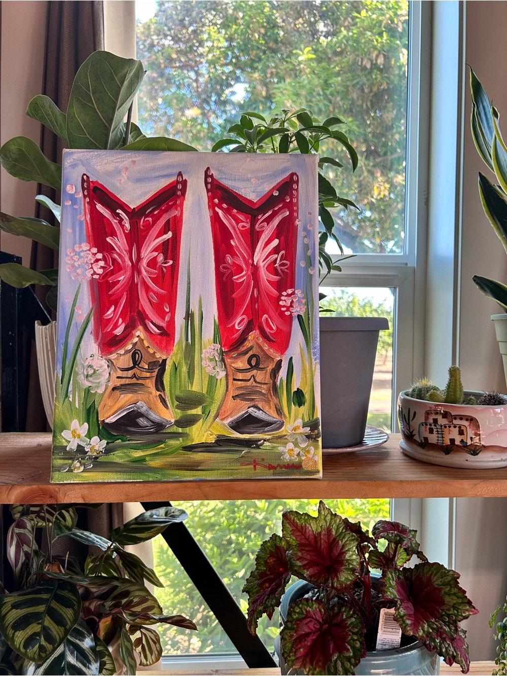 Hand Crafted Red Cowboy Boots Painting